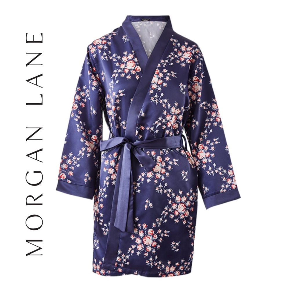 NWT Morgan Lane Allie Robe - Navy Floral (S/M) - Picture 2 of 15